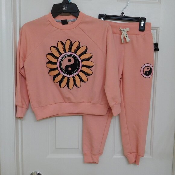NWT 2pc Volcom Peachy Pink Sweatshirt & Joggers Set sz 5 - Picture 1 of 1